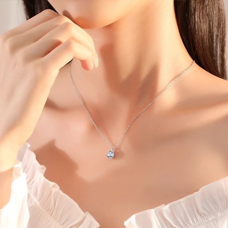 Moissanitni ogrlica od srebra 925, 1 ct, šestokraki držač, O-lanac, za žene