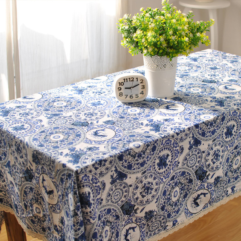 Stolnjak, kineski klasični stil, pamuk-linen smjesa 50/50, pravokutni, kućna upotreba
