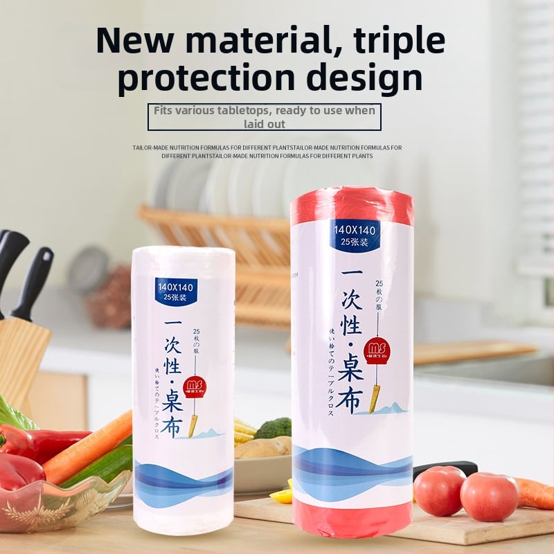 Egyszer használatos asztalterítő rolban, műanyagból (PE), téglalap alakú, 0.7 vastagság, olaj- és folyadékálló