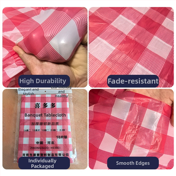 Egyszer használatos műanyag asztalterítő, kör alakú, 0,03 mm, rácsos mintázat, modern egyszerű stílus