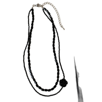 Kaméliás nyaklánc, dupla rétegű, fémből készült gyöngyökkel, gyöngyház medállal, standard lánccal