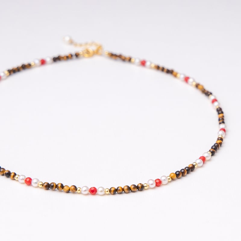 Kézzel készített aranyozott réz tigroszem medálos nyaklánc gyöngyös lánccal, geometriai dizájn, hossz 31-40 cm, nőknek