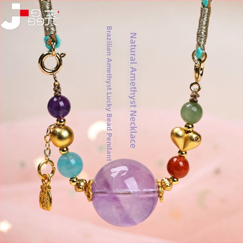 Μενταγιόν Jinyao με φυσικό αμέθυστο και πλευρικούς λίθους αμέθυστο και Νανχονγκ, απλό στυλ, συσκευασμένο μεμονωμένα