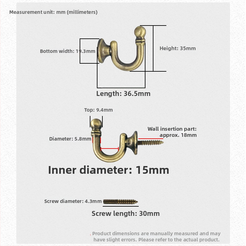 Hongxiang sakausējuma aizkaru āķis, E tipa apaļas galvas, vienkāršs un moderns stils