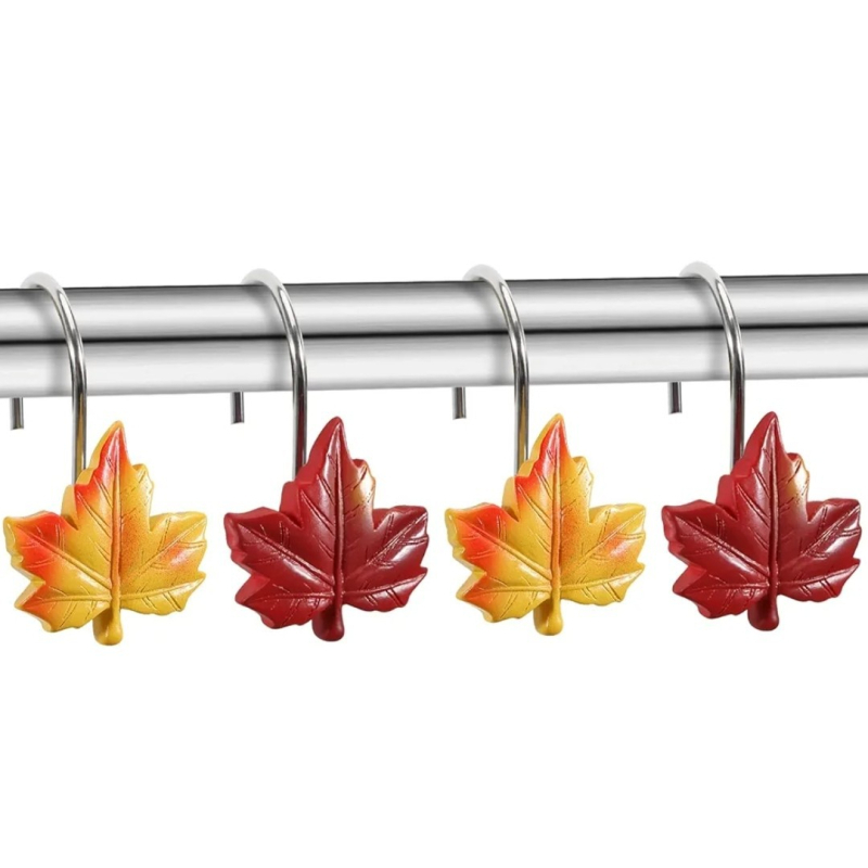 12 gab. rezīns dušas aizkaru āķi ar kļavas lapas rakstu, idilliskais stils