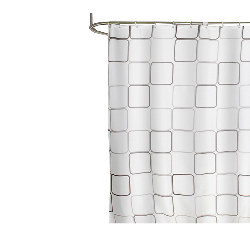 Dušas aizkars no poliestera auduma, kvadrātveida raksts, logotipa drukāšana, vienkāršs stils, pielāgošana pieejama