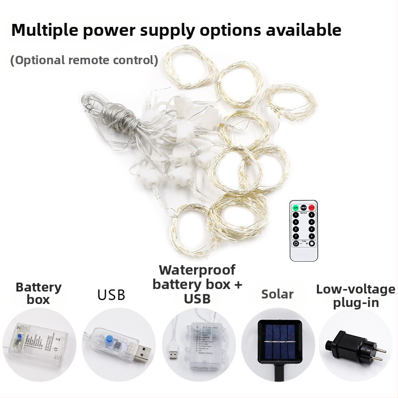 Užuolaidinė lemputė su vario laidu, nuotolinis valdymas, 200 lm, 5V, IP65, reguliuojama — modelis QG300