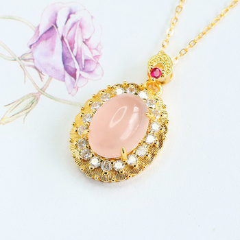 Ai yu Κρεμαστό από ροζ χαλαζία, επιχρυσωμένος χαλκός, γλυκό στυλ, Καλοκαίρι 2025