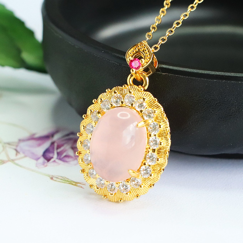 Ai yu Κρεμαστό από ροζ χαλαζία, επιχρυσωμένος χαλκός, γλυκό στυλ, Καλοκαίρι 2025