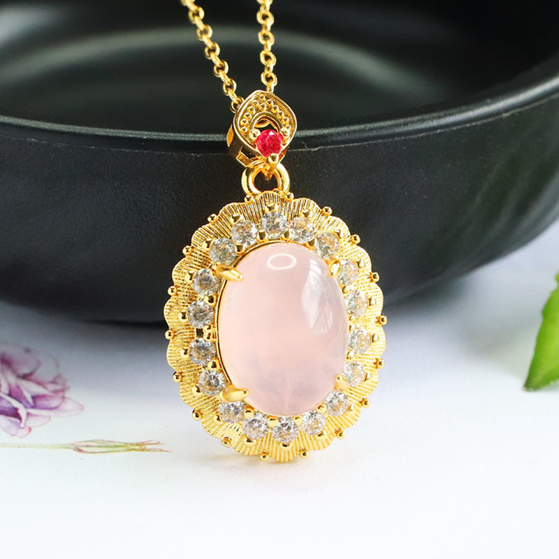 Ai yu Κρεμαστό από ροζ χαλαζία, επιχρυσωμένος χαλκός, γλυκό στυλ, Καλοκαίρι 2025