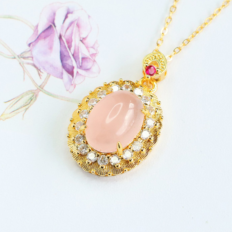 Ai yu Κρεμαστό από ροζ χαλαζία, επιχρυσωμένος χαλκός, γλυκό στυλ, Καλοκαίρι 2025