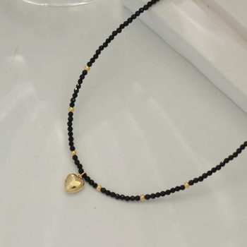 Ogrlica s privjeskom u obliku srca od obsidijana, ručno izrađena, jednostavan stil, duljina lanca 41-50 cm