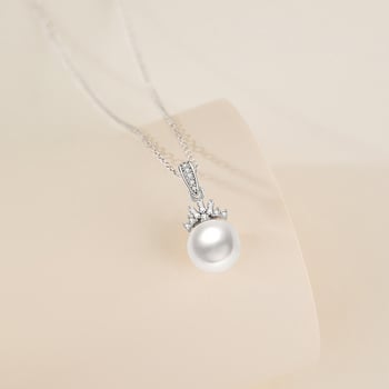 925 ezüst kollektív 925 ezüst nyaklánc természetes édesvízi gyöngyökkel, korona cirkón medállal, kereszt alakú lánc, elektroplattázás, könnyű luxus stílus