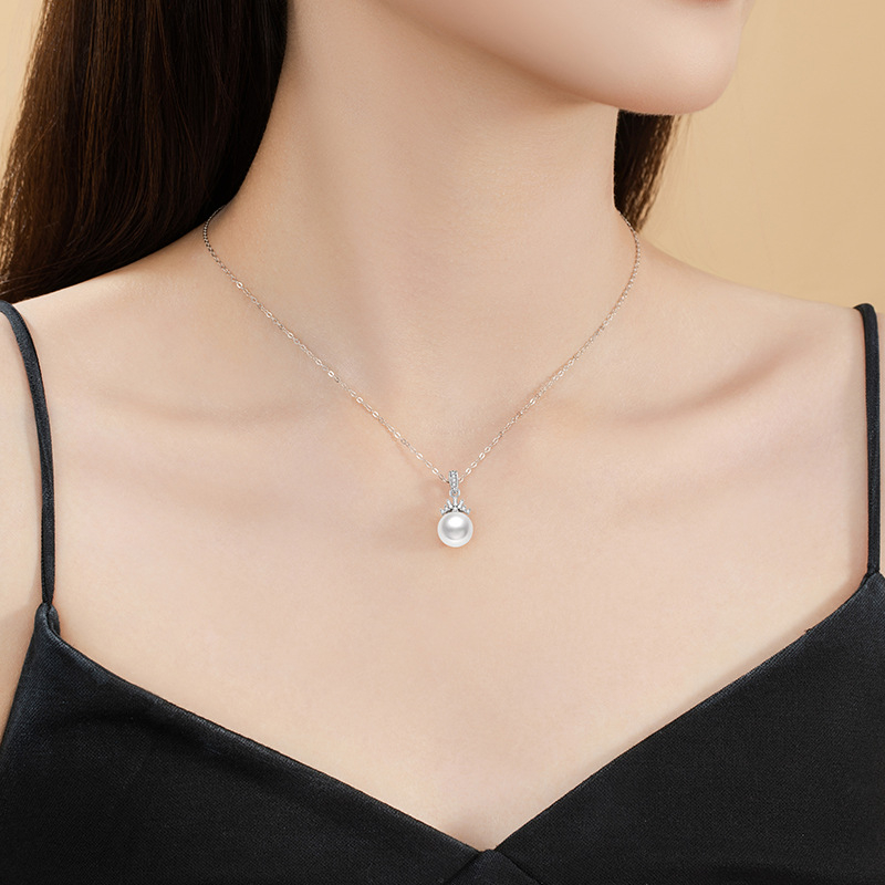 925 ezüst kollektív 925 ezüst nyaklánc természetes édesvízi gyöngyökkel, korona cirkón medállal, kereszt alakú lánc, elektroplattázás, könnyű luxus stílus