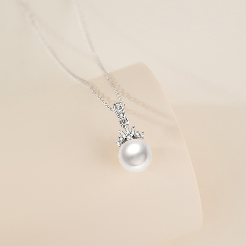 925 ezüst kollektív 925 ezüst nyaklánc természetes édesvízi gyöngyökkel, korona cirkón medállal, kereszt alakú lánc, elektroplattázás, könnyű luxus stílus
