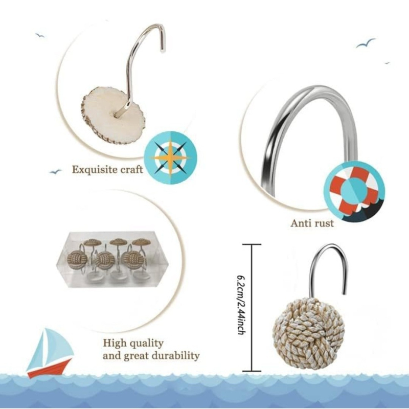 12 gb dušas aizkaru āķi no sveķiem ar diegu bumbiņas dizainu