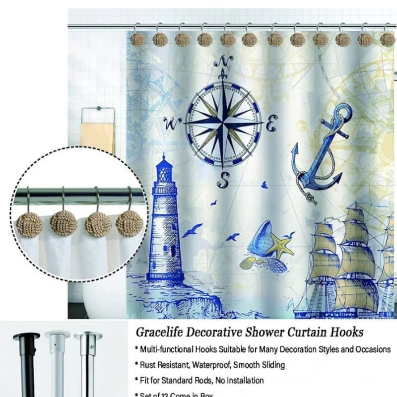 12 gb dušas aizkaru āķi no sveķiem ar diegu bumbiņas dizainu