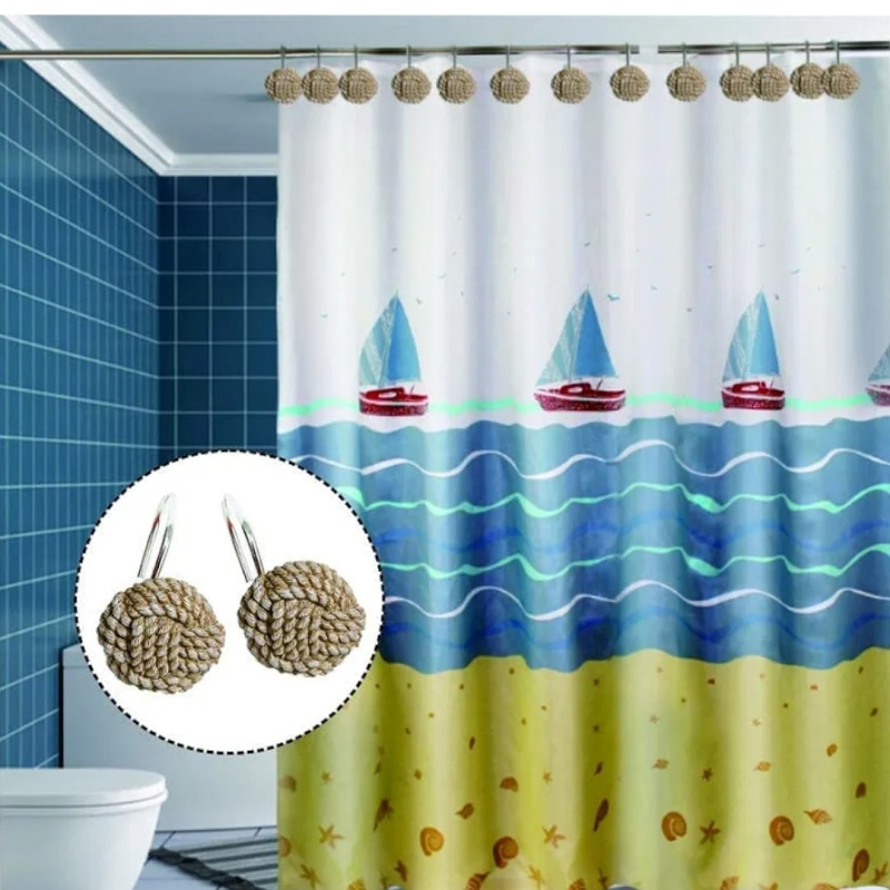 12 gb dušas aizkaru āķi no sveķiem ar diegu bumbiņas dizainu