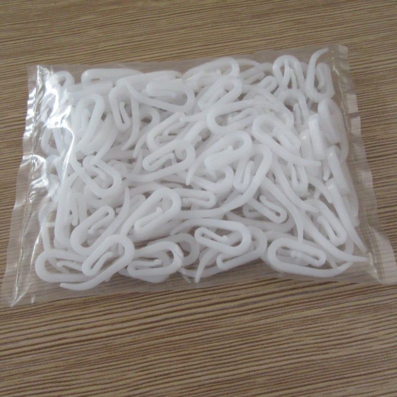 Plastični kukice za zavjese – u obliku 9 i 6, s trakom od tkanine, bijeli, pakiranja 50/100/200