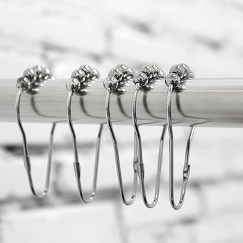 Ötgyöngyös tök alakú fém zuhanyfüggöny kampók – 12 darabos készlet, korrózióálló, teherbírás 1–3 kg