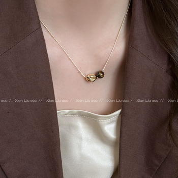 Colier din oțel titan, piatră naturală ca pandantiv, formă inimă și U, lanț obișnuit, origine Jinhua