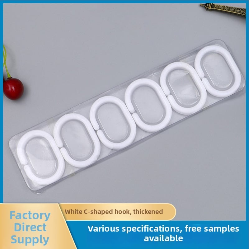 Zuhanyzófüggöny kampó, műanyag, egyrészes kampó, modern letisztult stílus, C-alakú formájú, teherbírás 30 kg felett