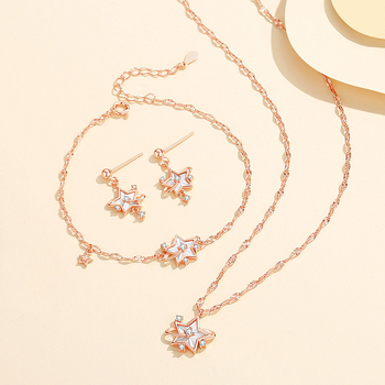 Colier din cupru, lanț încrucișat, pandantiv în formă de stea cu montură din pietre prețioase mixte, stil lux ușor