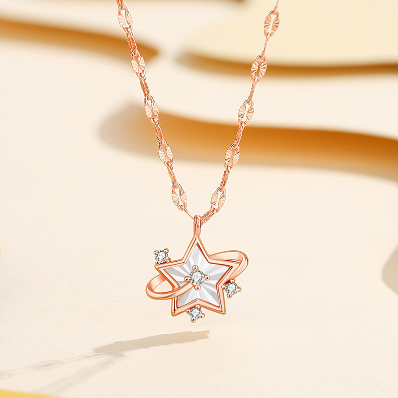 Colier din cupru, lanț încrucișat, pandantiv în formă de stea cu montură din pietre prețioase mixte, stil lux ușor
