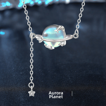 Colier cu piatră lunară din argint 925, pandantiv piatră lunară, lanț încrucișat, greutate aproximativă 2,5 g, stil Mori