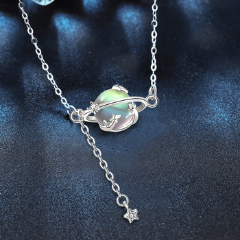 Colier cu piatră lunară din argint 925, pandantiv piatră lunară, lanț încrucișat, greutate aproximativă 2,5 g, stil Mori