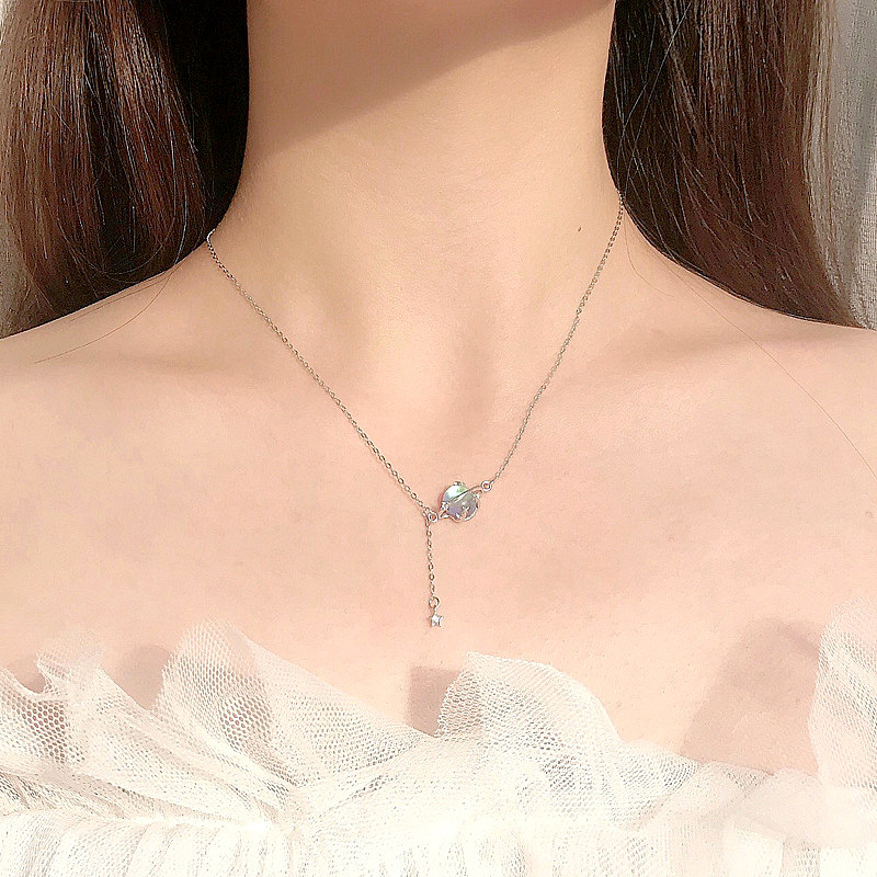 Colier cu piatră lunară din argint 925, pandantiv piatră lunară, lanț încrucișat, greutate aproximativă 2,5 g, stil Mori