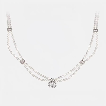 Colier din argint 925 cu pandantiv zircon, lanț pentru claviculă, multistrat, placare electrolitică, pentru femei, toamnă 2025