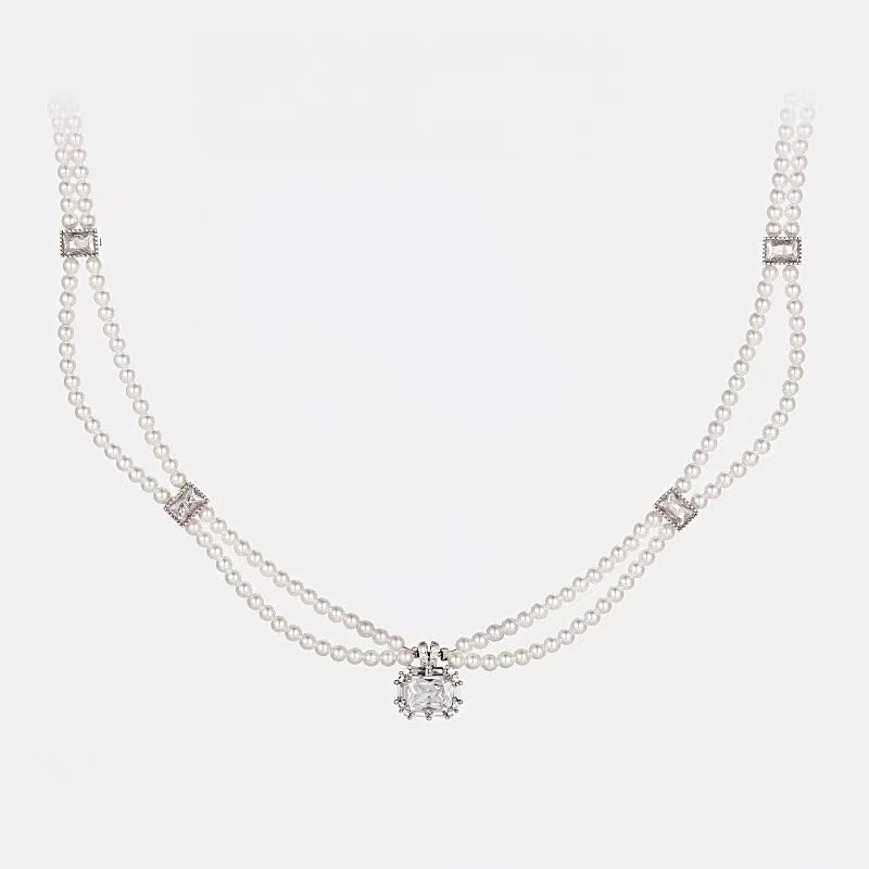 Colier din argint 925 cu pandantiv zircon, lanț pentru claviculă, multistrat, placare electrolitică, pentru femei, toamnă 2025