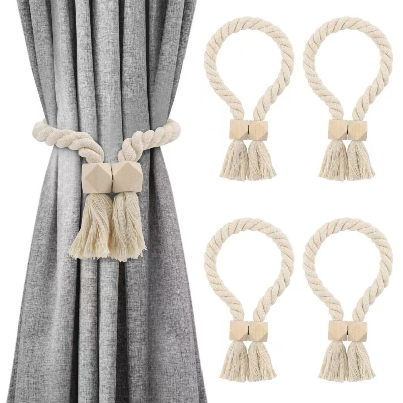 Curea magnetică pentru perdele cu ciucuri, din bumbac și in, stil modern minimalist, personalizabil