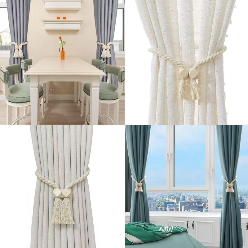 Curea magnetică pentru perdele cu ciucuri, din bumbac și in, stil modern minimalist, personalizabil