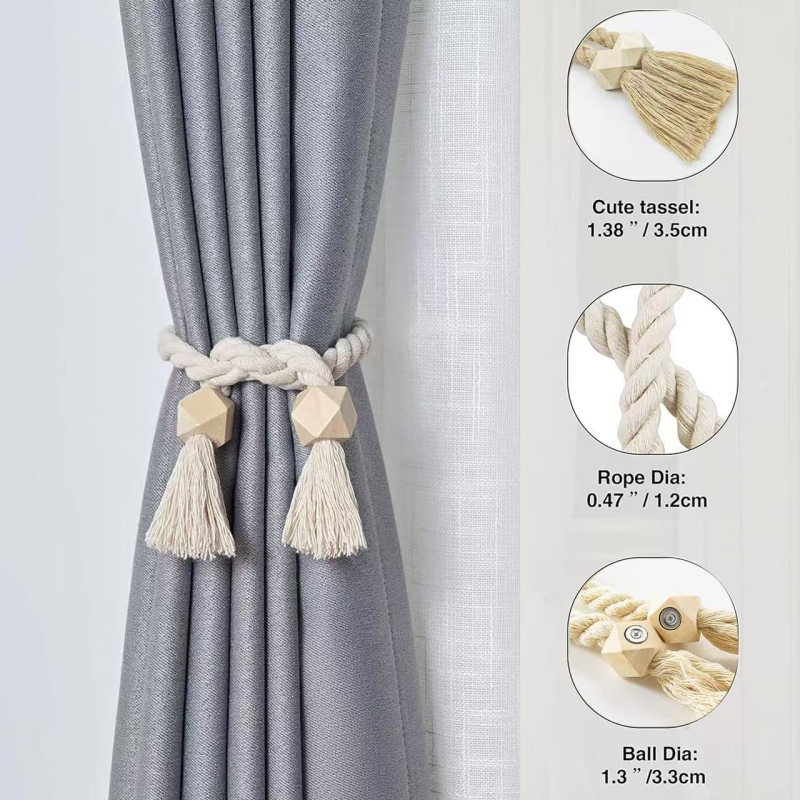 Curea magnetică pentru perdele cu ciucuri, din bumbac și in, stil modern minimalist, personalizabil