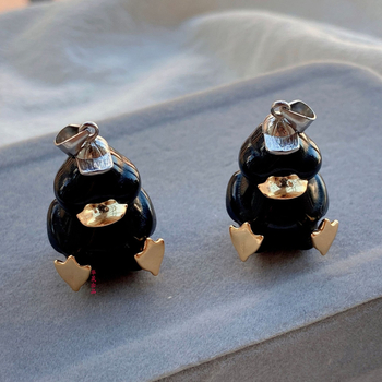 Медальон с форма на патица от сребро 925, с естествен обсидиан вграден