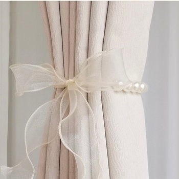 Curea pentru perdea din dantelă, cu funda și mărgele, stil simplu (Material: Dantelă; Categorie: Curea pentru perdea; Stil: Simplu; Personalizare: Nu; Etichetă privată: Nu)