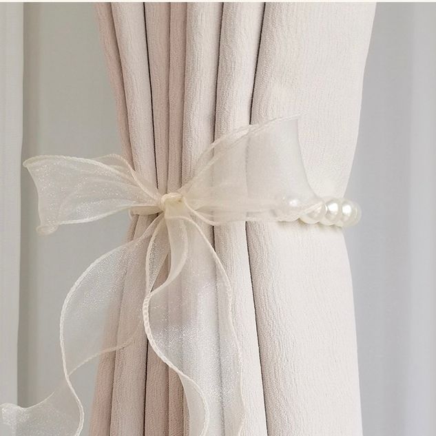Curea pentru perdea din dantelă, cu funda și mărgele, stil simplu (Material: Dantelă; Categorie: Curea pentru perdea; Stil: Simplu; Personalizare: Nu; Etichetă privată: Nu)