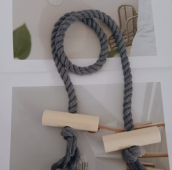 Pamut- és lenanyagú függönykötő fa hordóval, modern minimalista stílus, állítható