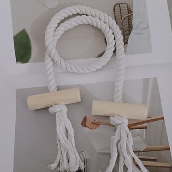 Pamut- és lenanyagú függönykötő fa hordóval, modern minimalista stílus, állítható