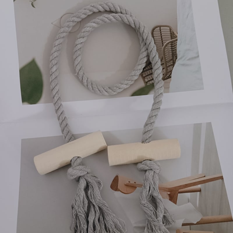 Pamut- és lenanyagú függönykötő fa hordóval, modern minimalista stílus, állítható