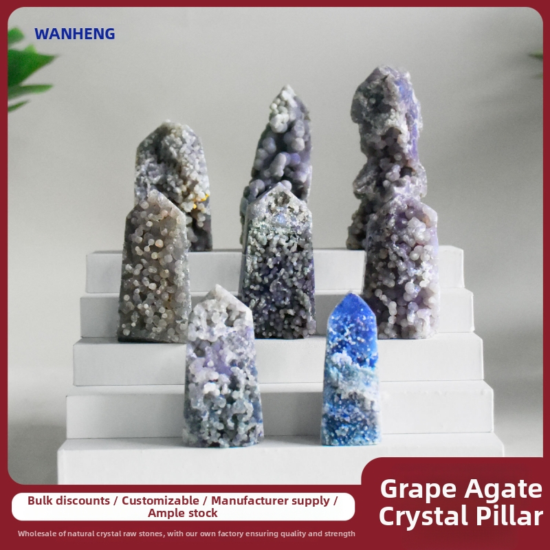 Grape Agate kristāla kolonna dekors, sešstūrains prisma, minerālu paraugs
