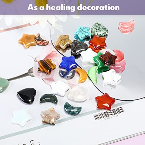 54 gab. rozā kvarca kristāla ornamentu komplekts ar zvaigznīšu un mēness motīviem, 3–4 g katram