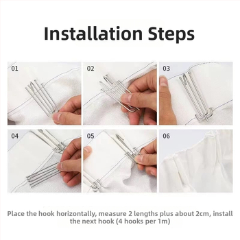 Užuolaidų kabliukų rinkinys, keturių dantų dizainas, su kabinimo žiedais ir užuolaidų klipsais, 15 vnt