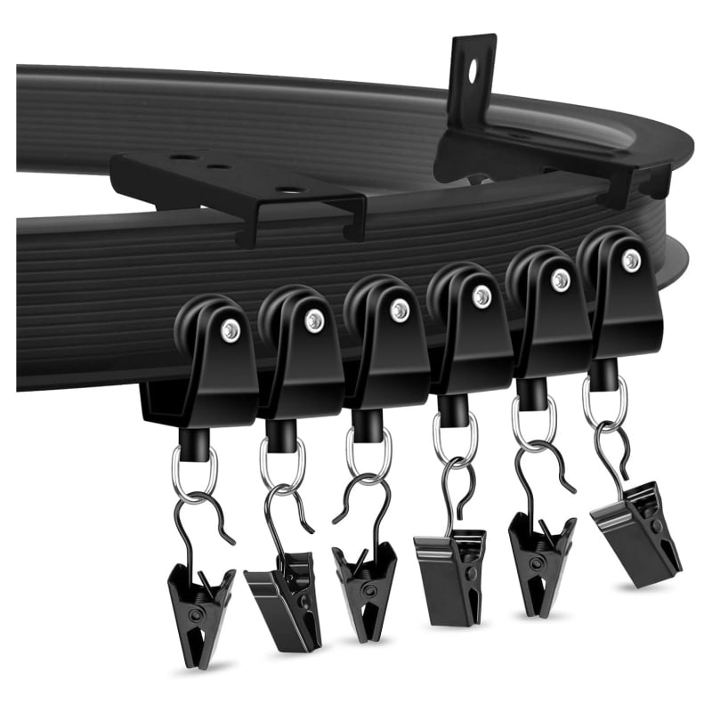 Комплект извити завесни релси (метален; PVC релсов път; безшумно плъзгане; гъвкав; U-образна водач релса)