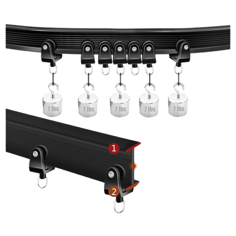 Комплект извити завесни релси (метален; PVC релсов път; безшумно плъзгане; гъвкав; U-образна водач релса)