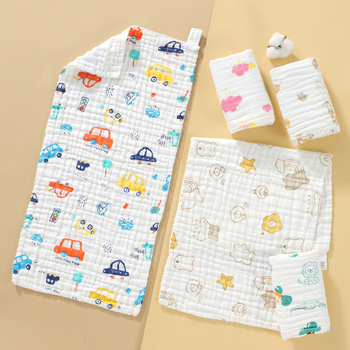 Kūdikio marlės rankšluostis iš 100% medvilnės, 6 sluoksnių veido rankšluostis su karikatūrų atspaudais, 80–100 g, 40s siūlai