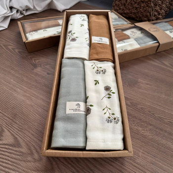 Κουτί δώρου με πετσέτες προσώπου από βαμβακερή γάζα, 140 g, ανάμικτος νήμα, 40 τεμάχια, ραφή και εκτύπωση