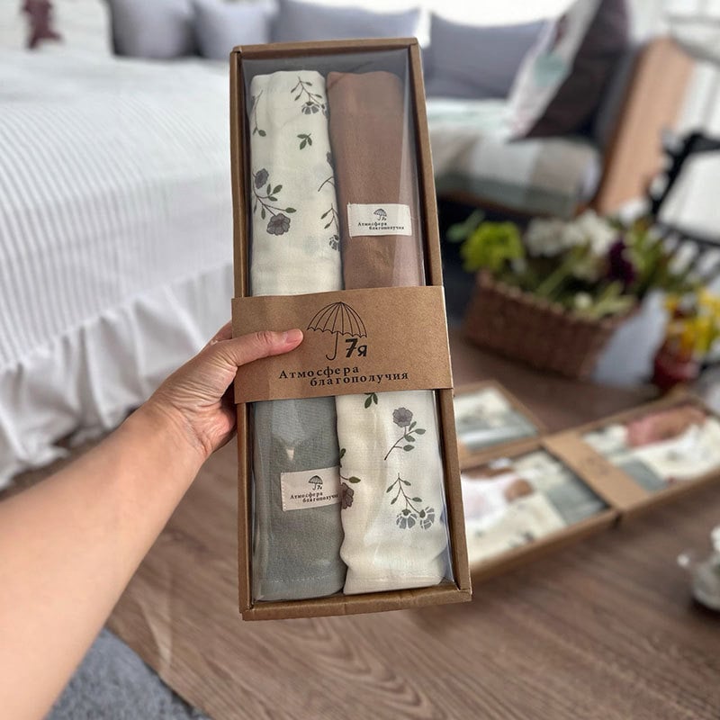 Κουτί δώρου με πετσέτες προσώπου από βαμβακερή γάζα, 140 g, ανάμικτος νήμα, 40 τεμάχια, ραφή και εκτύπωση